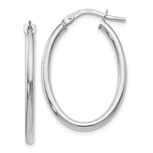 2mm Classic Oval Hoop Earrings in 10k White Gold, 26mm (1 Inch) - Picture 1 of 5